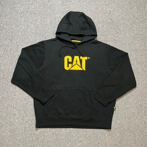 Caterpillar CAT Hoodie XL Black Yellow Embroidered Logo Pullover Sweatshirt Work